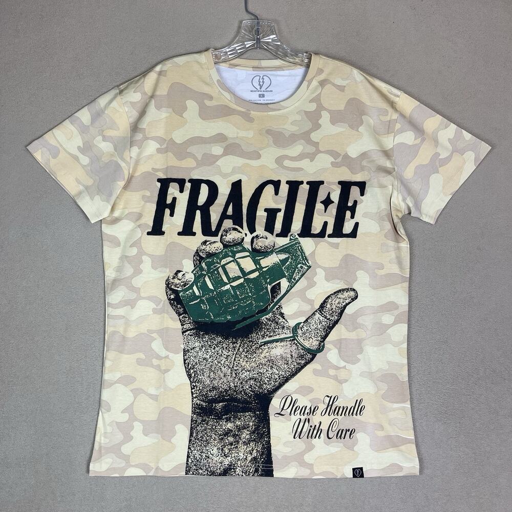 Beautiful Bastard T-Shirt Mens L Multicolor Camo Handle With Care‎ Graphic Print